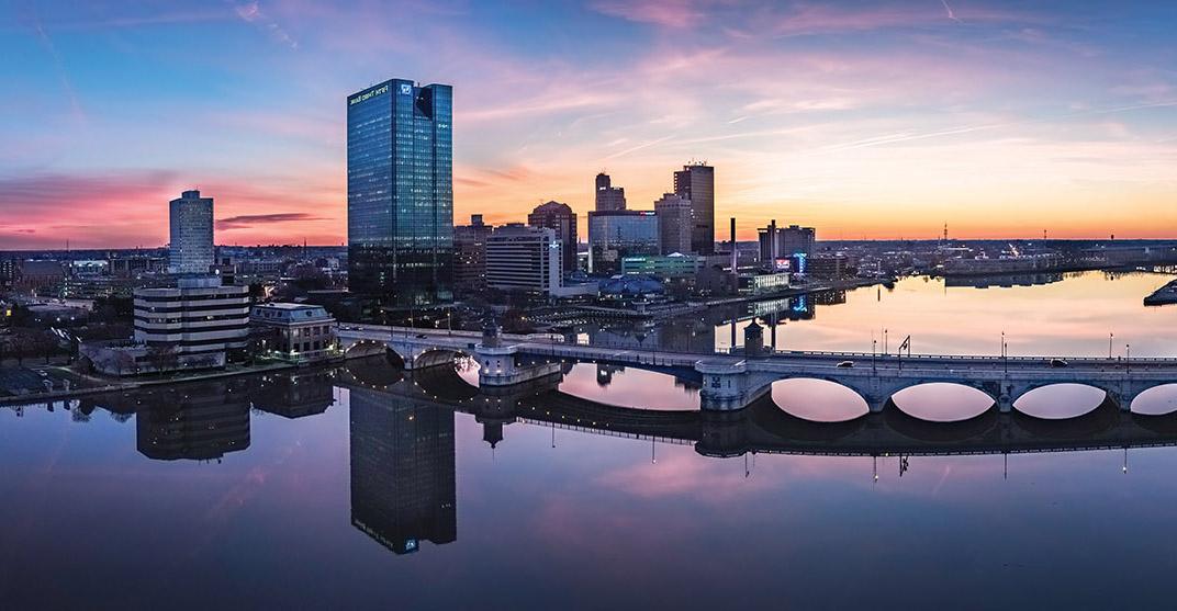 Toledo, Ohio skyline at dusk
